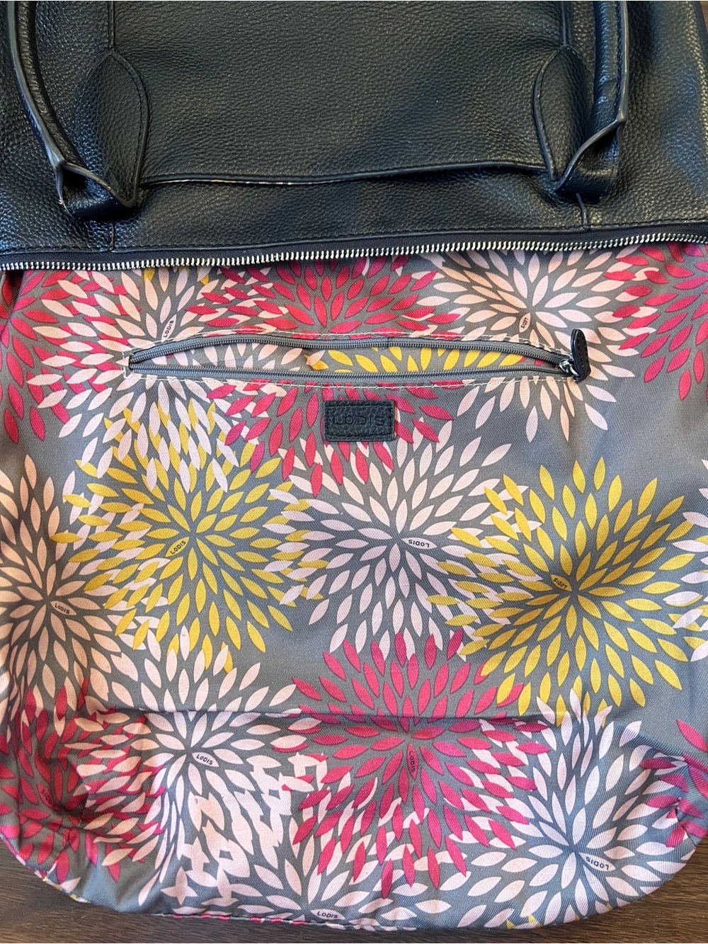 Lodis Large Black Leather Zippered Travel Tote - Picture 12 of 13